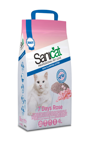 Наполнитель туалетов для кошек впитывающий с ароматом розы Sanicat 7 Days Rose