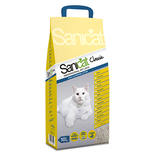 Наполнитель туалетов для кошек впитывающий натуральный без запаха Sanicat Classic
