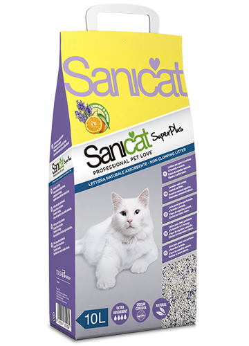 Наполнитель туалетов для кошек впитывающий сепиолит с ароматом апельсина и лаванды Sanicat Super Plus