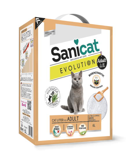 Наполнитель туалетов для кошек комкующийся с биоферментным натуральным экстрактом юкки Sanicat Evolution Adult