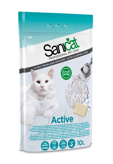 Наповнювач туалетів для котів комкующийся антибактеріальний наповнювач з ароматом марсельського мила Sanicat Active