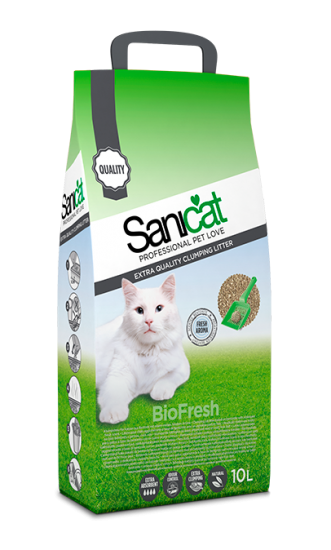 Наповнювач туалетів для кішок, що комкується з ароматом квітів Sanicat Biofresh