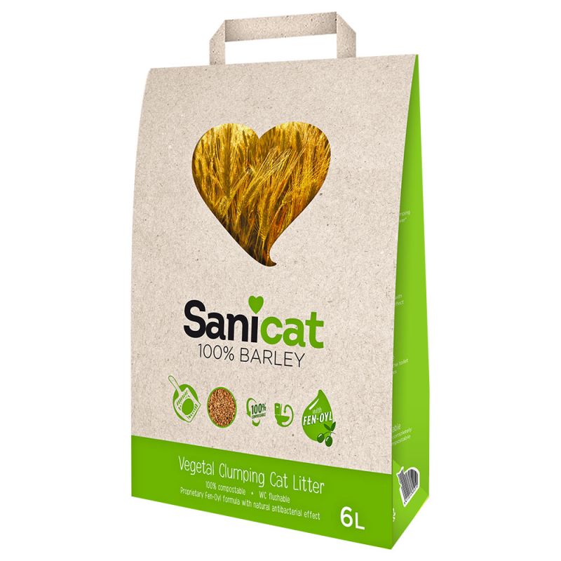 Наповнювач туалетів для кішок, що комкується, рослинний біорозкладний Sanicat Barley