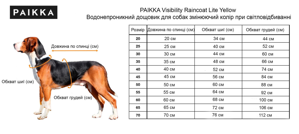 PAIKKA Visibility Raincoat Lite Yellow Водонепроникний дощовик для собак змінюючий колір при світловідбиванні.jpg