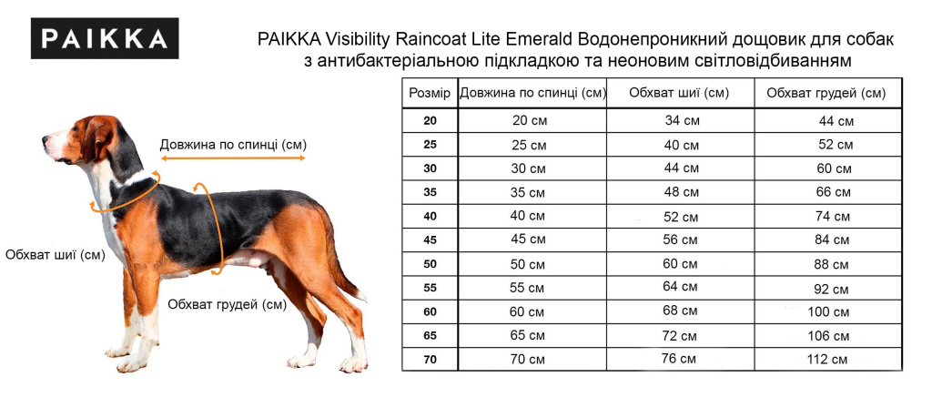 PAIKKA Visibility Raincoat Lite Emerald Водонепроникний дощовик для собак з антибактеріальною підкладкою та неоновим світловідбиванням.jpg