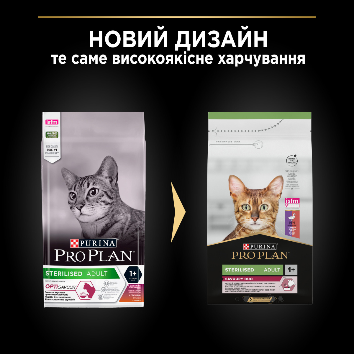 Сухой корм с уткой и печенью для взрослых стерилизованных кошек Purina Pro Plan Sterilised Adult 1+ Savoury Duo Duck & Liver