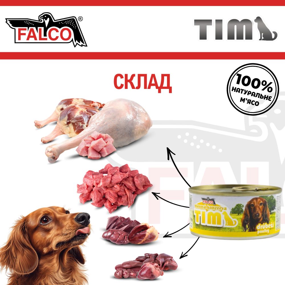 Консервоване м'ясо для маленьких собак Асорті з Птаха FALCO TIM Mini Dog 100% Meat Poultry