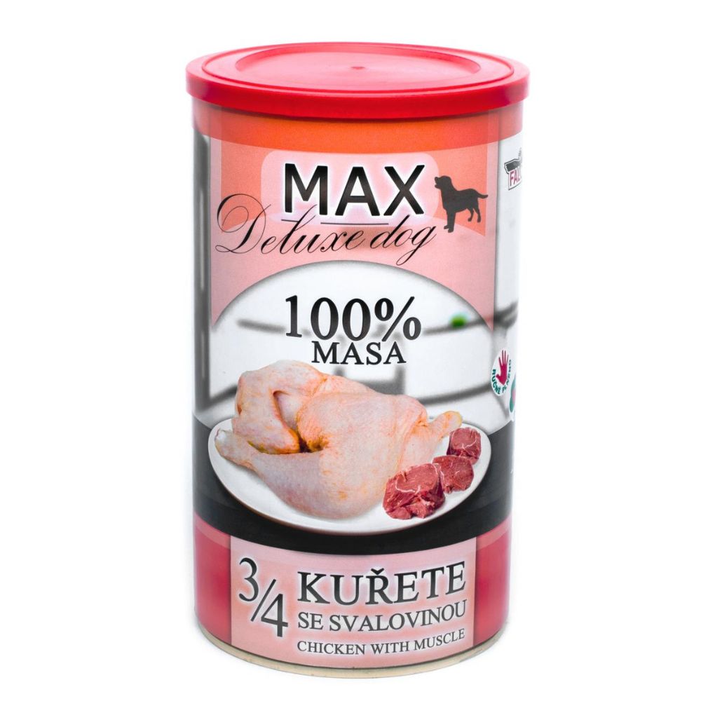 Консервоване м'ясо для собак Куряча Чверть з Яловичиною та Свининою FALCO MAX Deluxe Dog 100% Meat 3/4 Chicken & Muscle