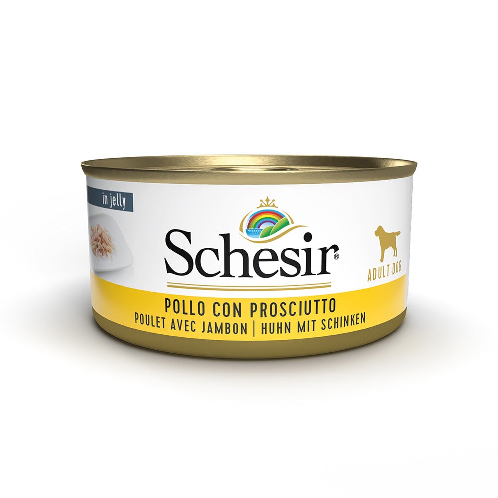 Консерва для собак в возрасте от 1 года Куриное филе с Ветчиной в желе Schesir Adult Dog Chicken Fillets & Ham in Jelly