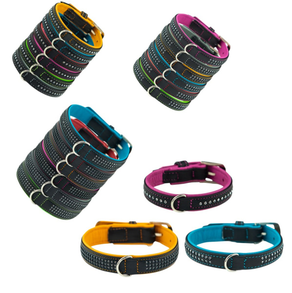 Кожаный ошейник со стразами и цветной подкладкой для собак Pacific Deluxe Collar Nobby
