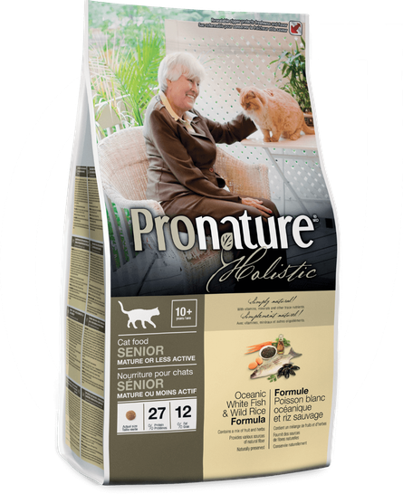 Сухой холистик корм для пожилых кошкам старше 10 лет с океанической белой рыбой и диким канадским рисом Pronature Holistic