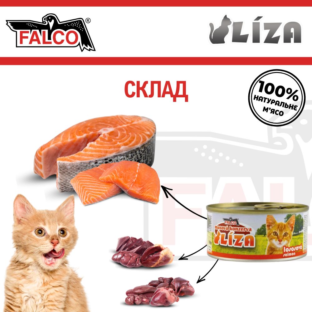 Консервоване м'ясо для котів Асорті з Лосося FALCO LIZA Cat 100% Meat Salmon
