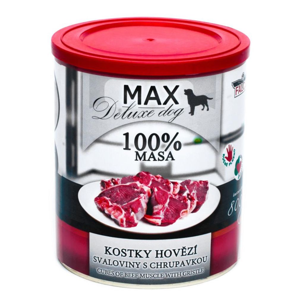 Консервоване м'ясо для собак Яловичина з Хрящами FALCO MAX Deluxe Dog 100% Meat Cubes Beef Muscle Gristle