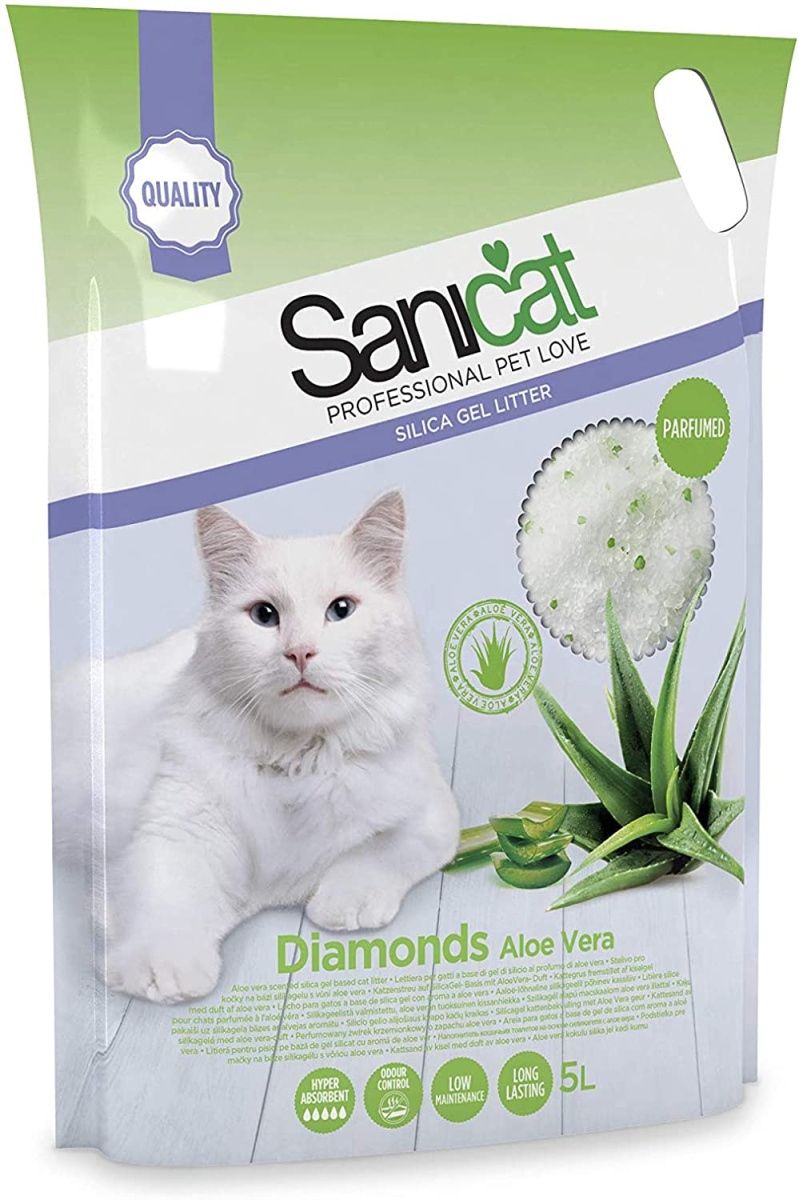 Силикагелевый впитывающий наполнитель для котов с ароматом алоэ вера Sanicat Diamonds Aloe Vera