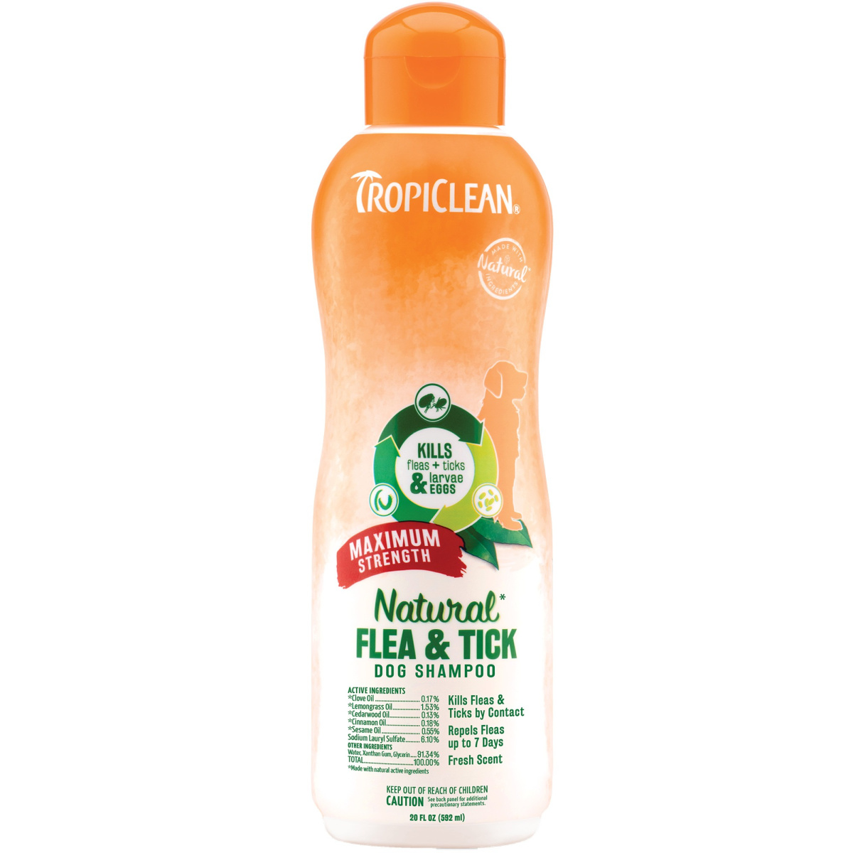 Защитный шампунь от блох и клещей для собак TropiClean Natural Flea & Tick Dog Shampoo Maximum Strength