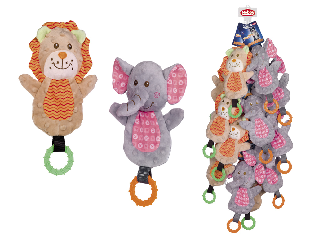 Игрушка для щенков Display Плюшевые Лев и Слон с кольцом для жевания Plush Nobby