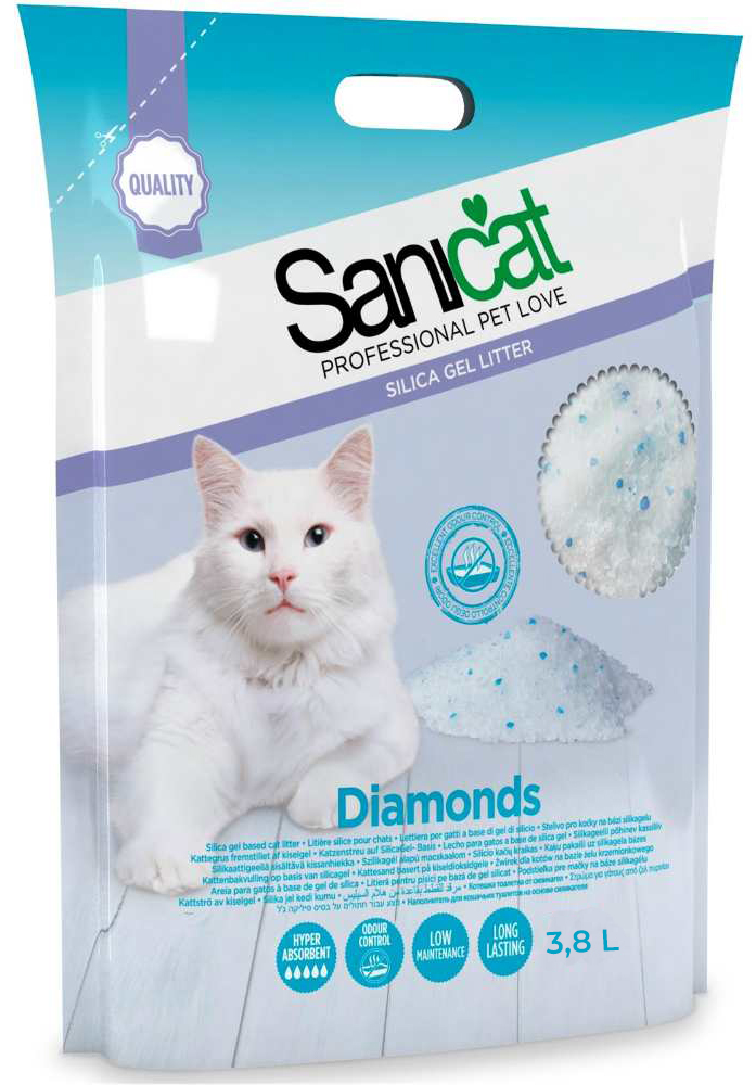 Гипоаллергенный силикагелевый впитывающий наполнитель для котов без аромата Sanicat Diamonds Fragrance Free