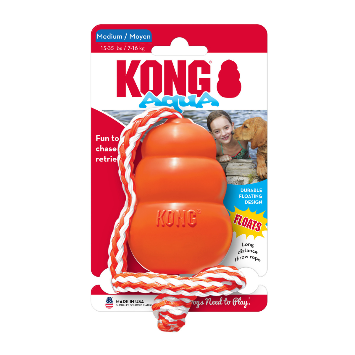 KONG Aqua Плавающая игрушка для собак КОНГ с канатом
