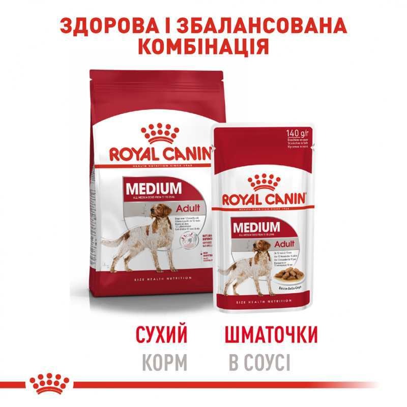 Вологий корм у соусі для дорослих собак середніх порід віком від 1 до 10 років Royal Canin Medium Adult