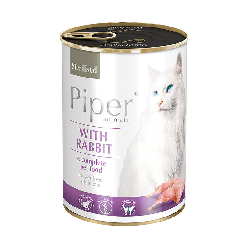 Беззерновая консерва для стерилизованных кошек с мясными кусочками Кролика Dolina Noteci Piper Animals Cat Sterilised Rabbit