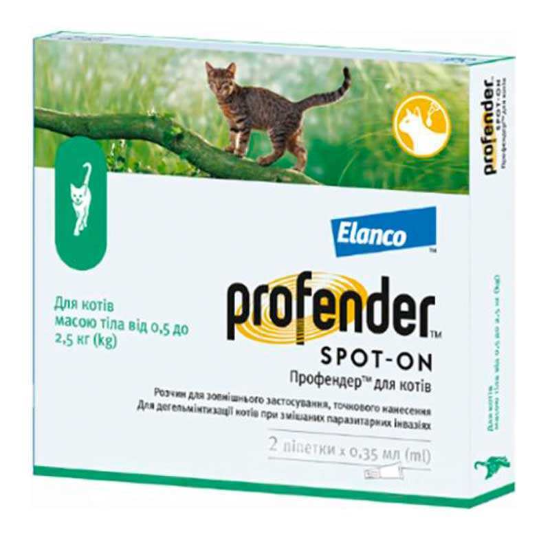 Капли на холку для котят и котов весом 0,5-2,5 кг против круглых и ленточных гельминтов Профендер Elanco Profender Spot-on Cats