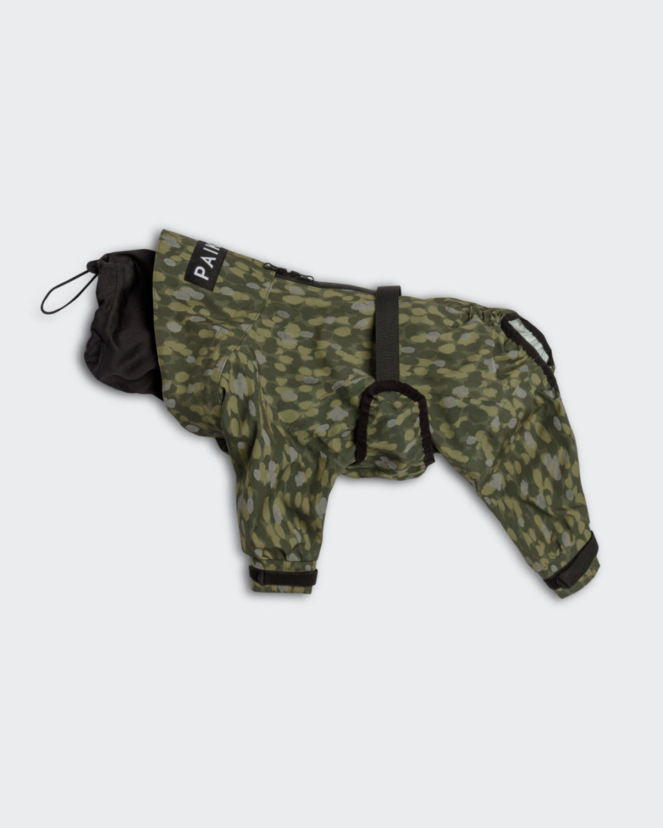 Водонепроницаемый костюм со светоотражающим узором для собак PAIKKA Rain Suit Green