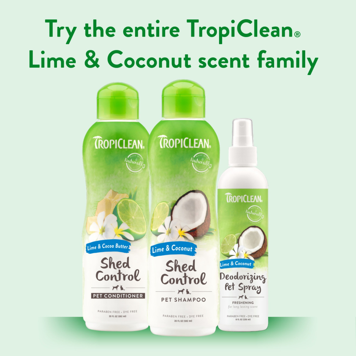 Увлажняющий шампунь для ускорения линьки у собак и котов TropiClean Shampoo Shed Control Lime & Coconut