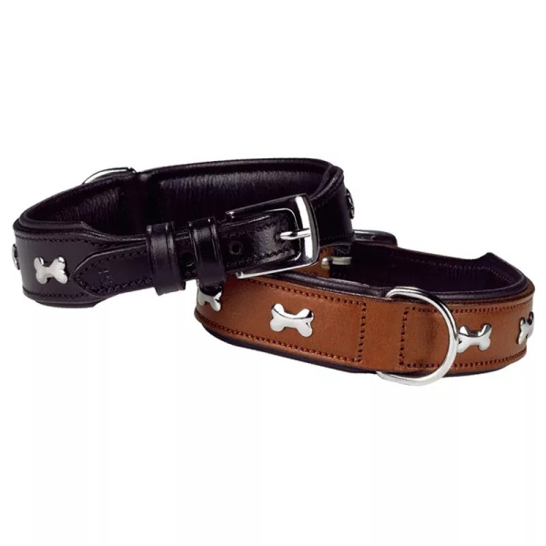 Кожаный ошейник для маленьких и средних собак с украшением-косточкой Leather Cerro Collar Nobby