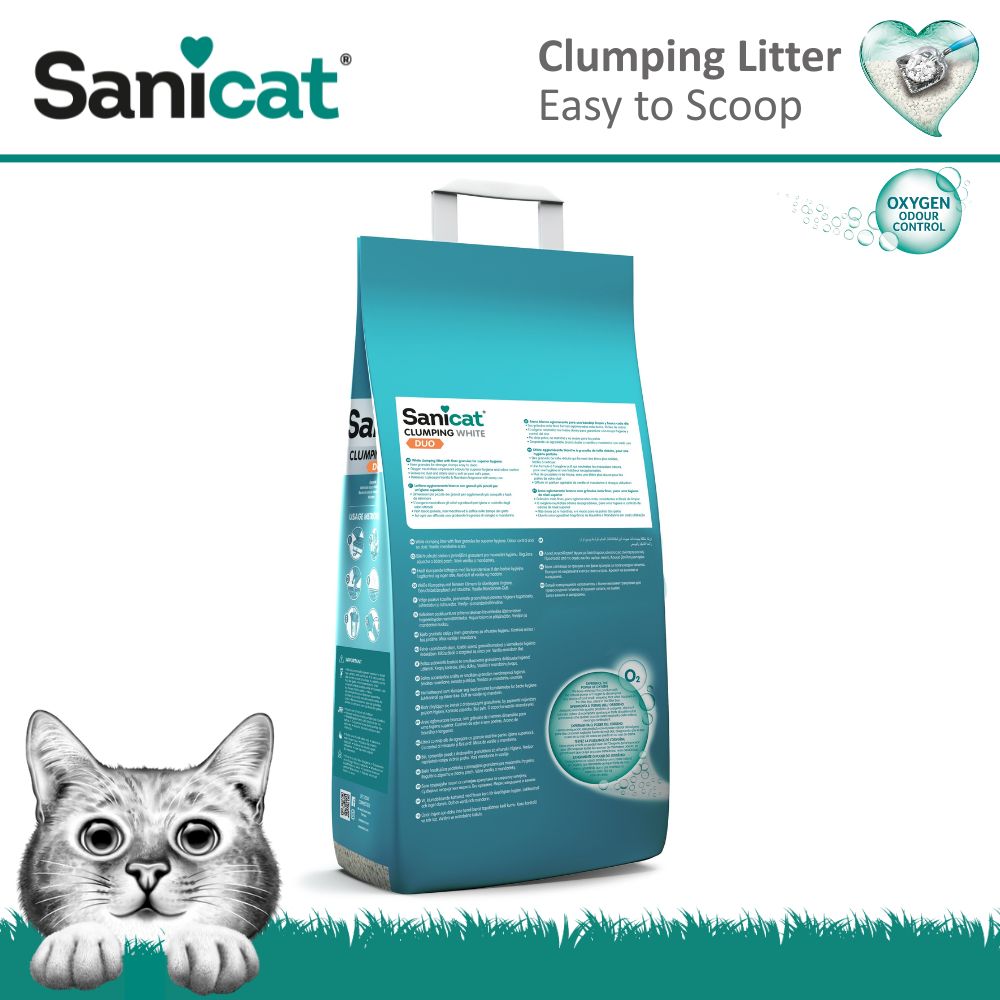 Комкующийся белый бентонитовый наполнитель для котов с ароматом мандарина и ванили Sanicat Clumping White Duo Vanilla & Mandarin