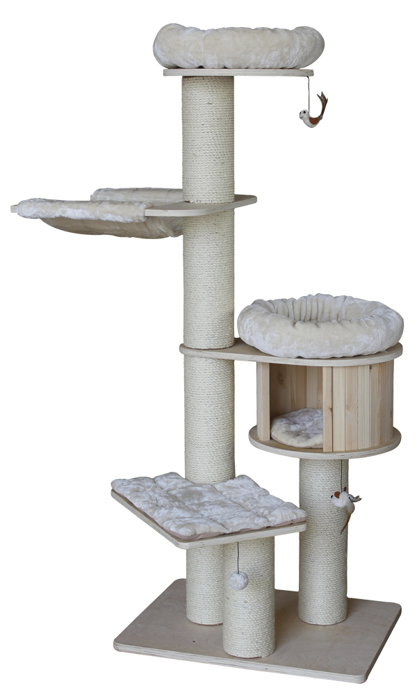 Висока кігтеточка-ігровий комплекс з будиночком, іграшкою та гамаком для кішок Odun Nobby