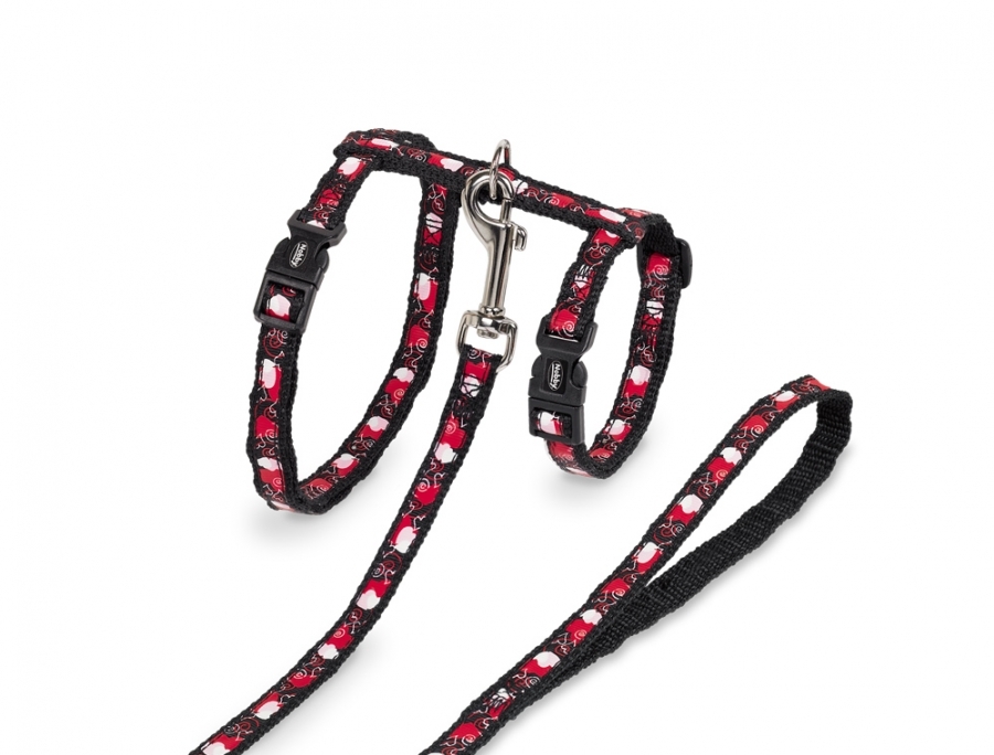 Анатомическая шлея-восьмерка с поводком для больших кошек Сердце Heart Big Cat Harness Nobby