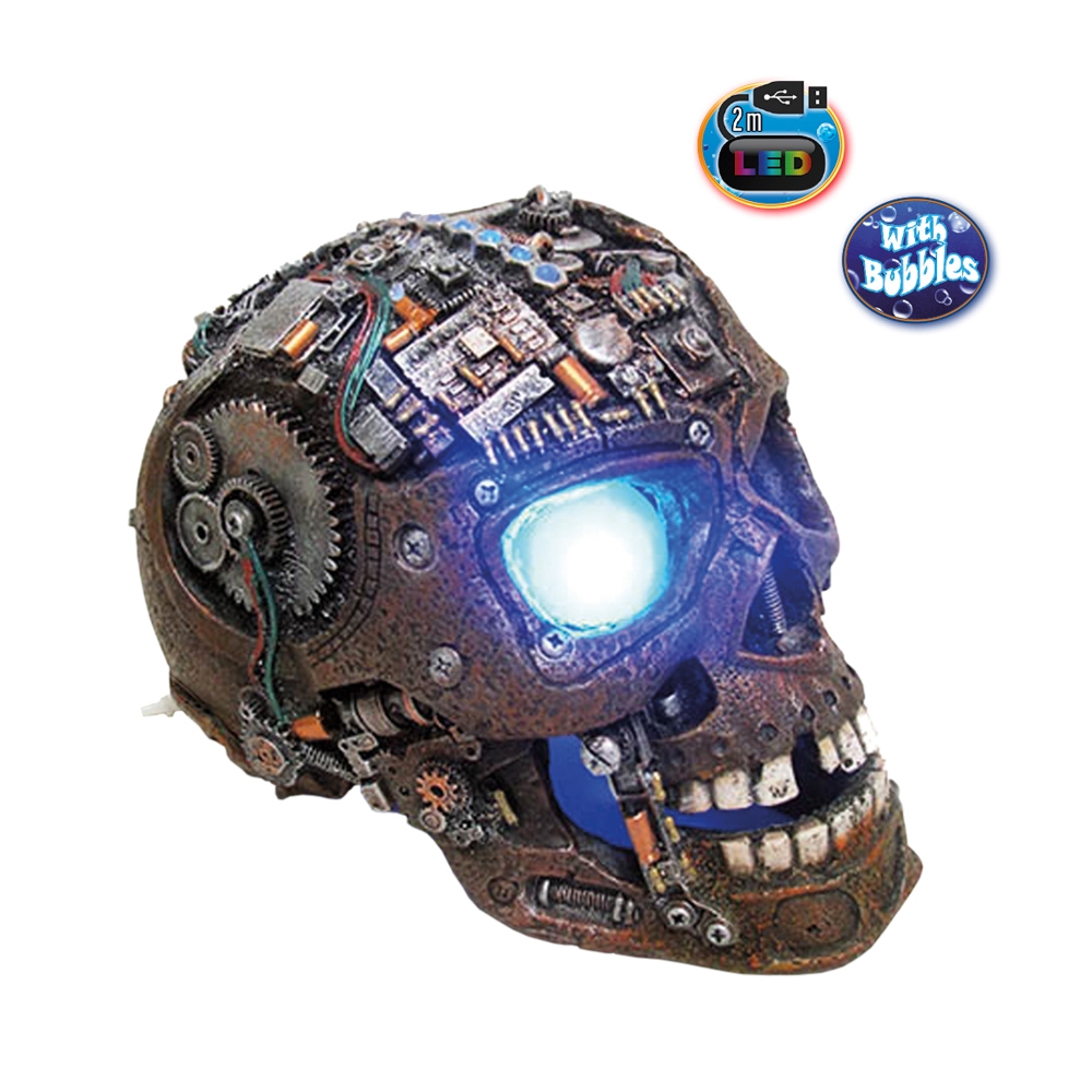 Світлодіодний декор з дифузором для акваріума Череп Кіборга Scull LED & Bubbles Aqua Ornaments Nobby Світлодіодний декор з дифузором для акваріума Череп Кіборга Scull LED & Bubbles Aqua Ornaments Nobby