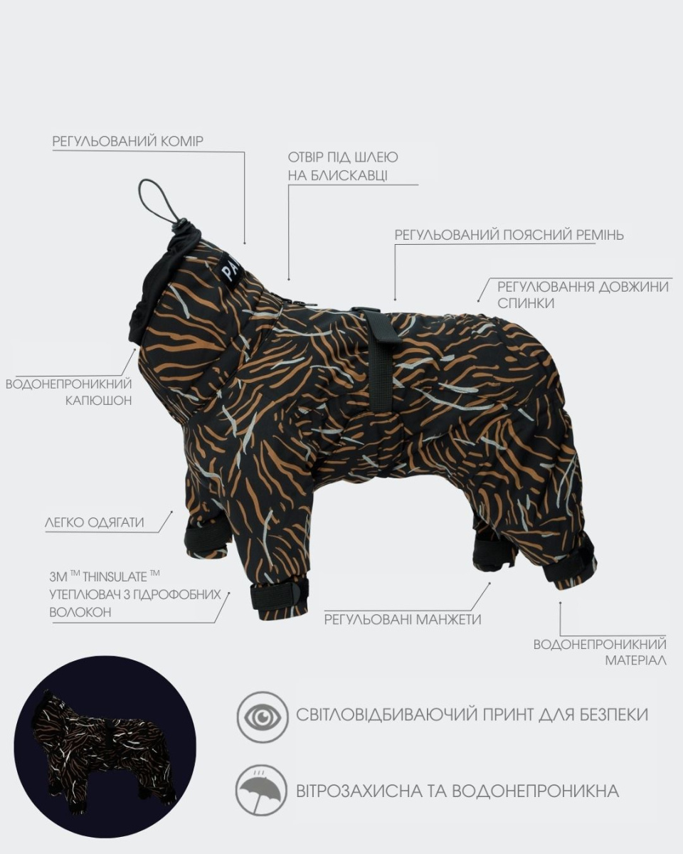Водонепроникний світловідбиваючий зимовий костюм для собак PAIKKA Winter Suit Coal