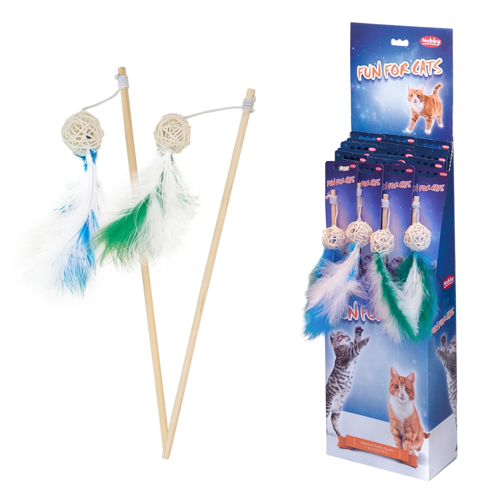 Вудочка для котів ToyBox Ротангова Кулька з Пір'ями Rod Feather Nobby