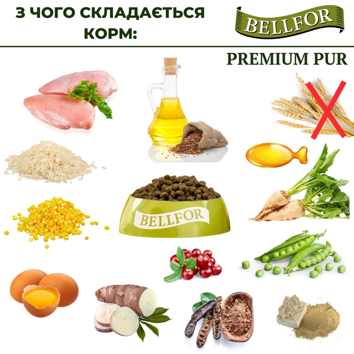 Безглютеновый питательный сухой корм с курицей для взрослых собак Bellfor Premium Pur FleischPlus