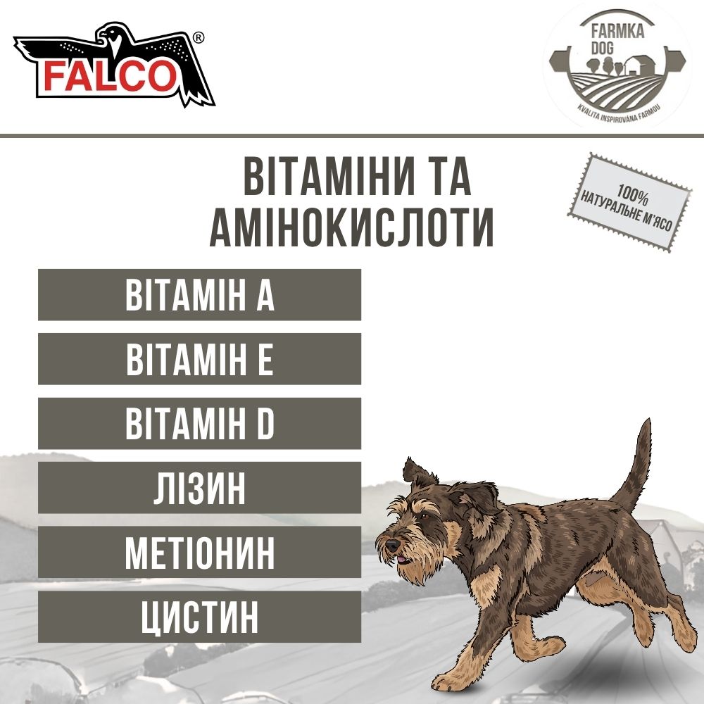 Консервоване м'ясо для собак Шматки Курки в Яловичому Фарші FALCO FARMKA Dog 100% Meat Chicken