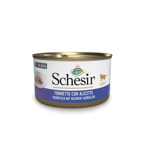 Консерва для котів віком від 1 року Тунець з Анчоусами у желе Schesir Adult Cat Tuna & Whitebaits in Jelly Консерва для котів віком від 1 року Тунець з Анчоусами у желе Schesir Adult Cat Tuna & Whitebaits in Jelly
