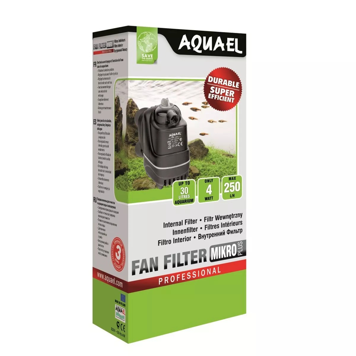 Внутренний фильтр с помпой для очистки и аэрации маленького аквариума Aquael Fan Filter Micro Plus
