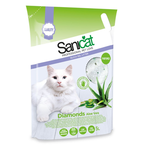 Силикагелевый впитывающий наполнитель для котов с ароматом алоэ вера Sanicat Diamonds Aloe Vera