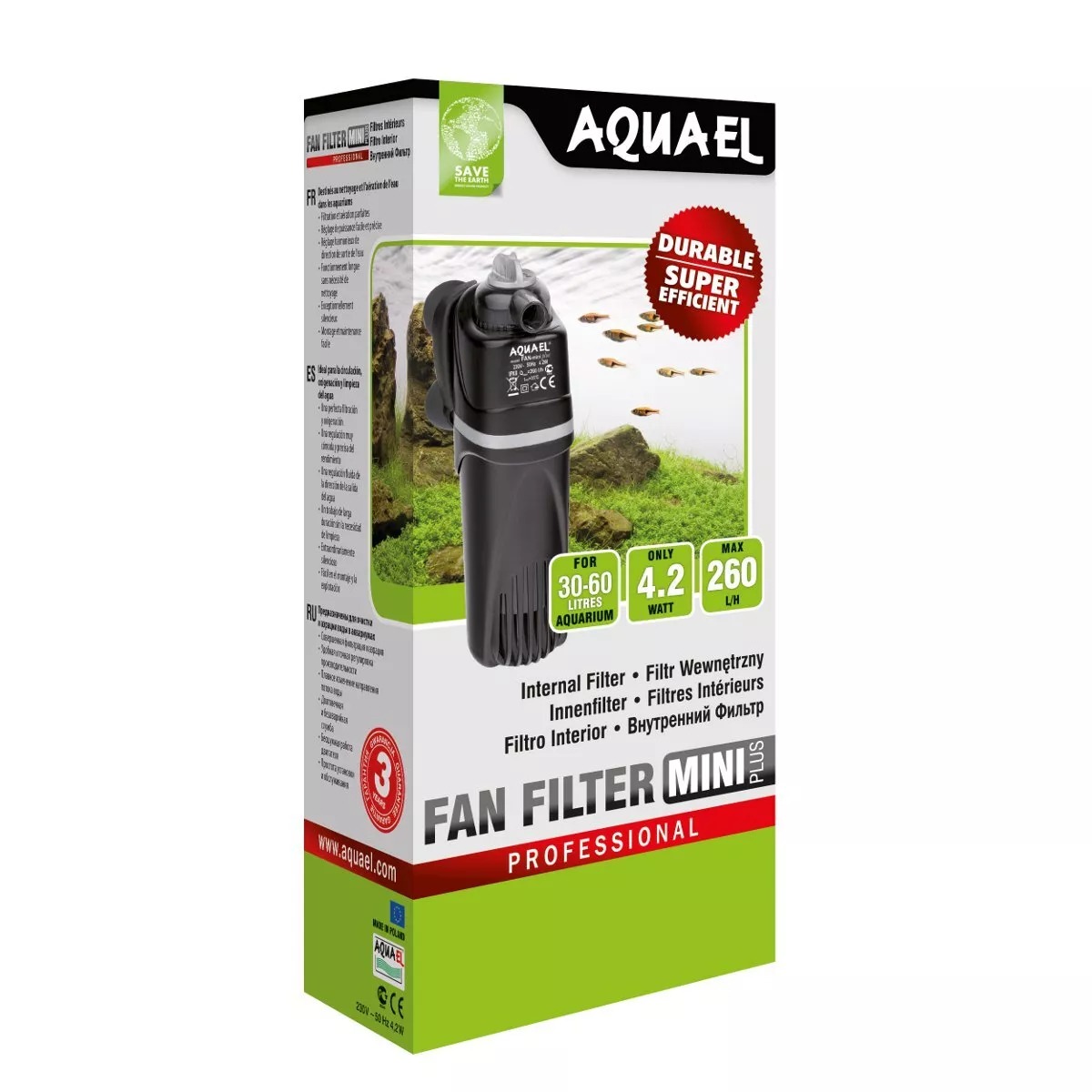 Внутренний фильтр с помпой для очистки и аэрации маленького аквариума Aquael Fan Filter Mini Plus