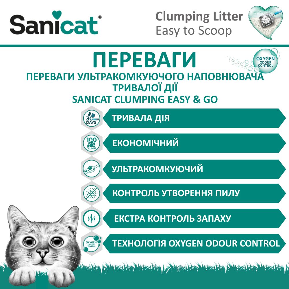 Ультракомкуючий бентонітовий наповнювач для котів тривалої дії Sanicat Clumping Easy & Go