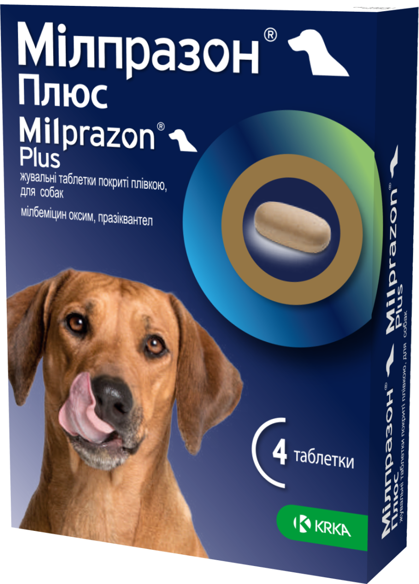 Антигельминтные жевательные таблетки широкого спектра действия для собак Милпразон Плюс KRKA Milprazon Plus Dog