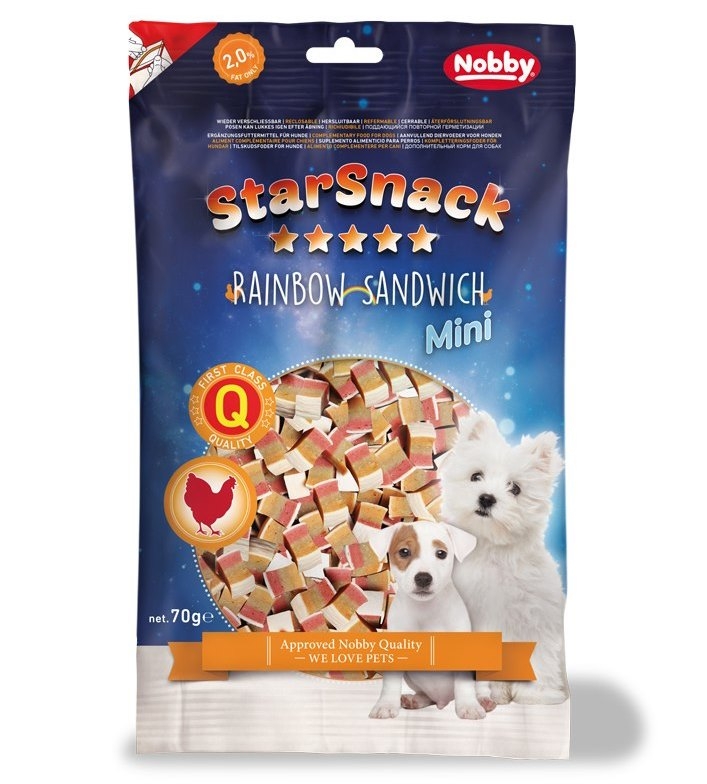 Натуральные лакомства для щенков и маленьких собак Куриный сендвич Nobby StarSnack Mini Rainbow Sandwich Натуральные лакомства для щенков и маленьких собак Куриный сендвич Nobby StarSnack Mini Rainbow Sandwich