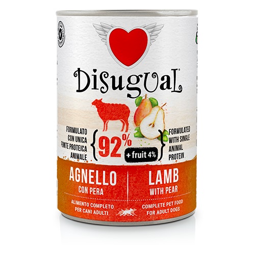 Монопротеиновая беззерновая консерва для собак Паштет из Ягненка и Груши Disugual Dog MonoProtein Fruit 92% Lamb & Pear