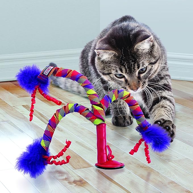 KONG Cat Connects Curlz Интерактивная игрушка для кота Дерево на присоске с колокольчиком