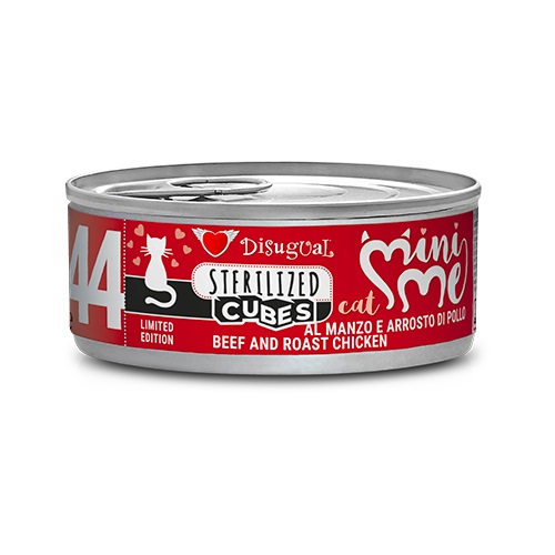 Безглютенова консерва для стерилізованих кішок Яловичина із Запеченою Куркою Disugual Mini Me Cubes Sterilized Cat 72% Beef & Roast Chicken