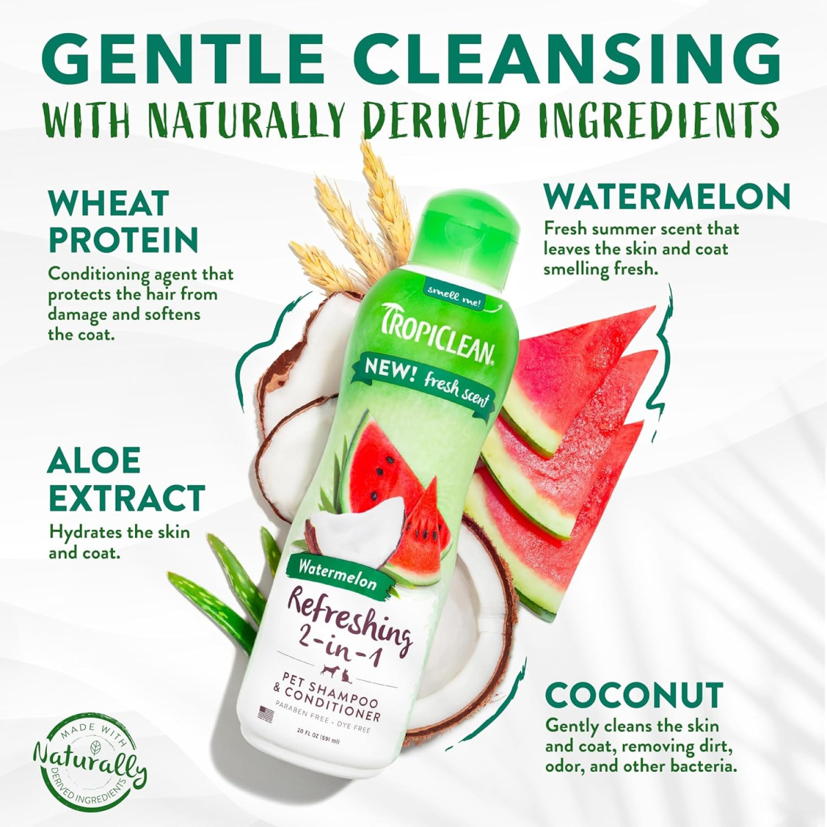 Освежающий шампунь-кондиционер с арбузом для собак и котов TropiClean Refreshing 2 in 1 Watermelon