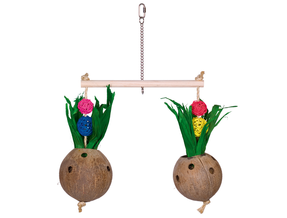 Натуральная игрушка для больших попугаев Качель с кокосом Swing Big Parrot Toy Nobby