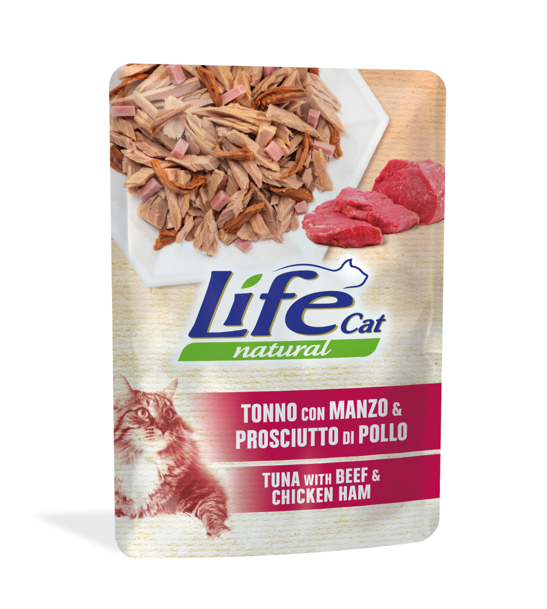 Вологий корм для кішок Тунець з Яловичиною та Шинкою Life Cat Natural Tuna, Beef & Ham