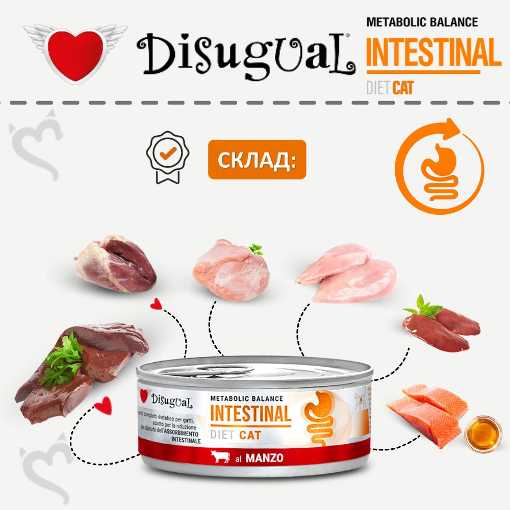 Вологий лікувальний корм для котів при розладах травлення Паштет з Яловичини Disugual Metabolic Balance Diet Cat Intestinal Beef